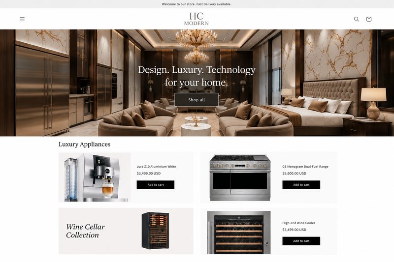 Diseño web para HC Modern, tienda online de lujo — proyecto de VH Studio